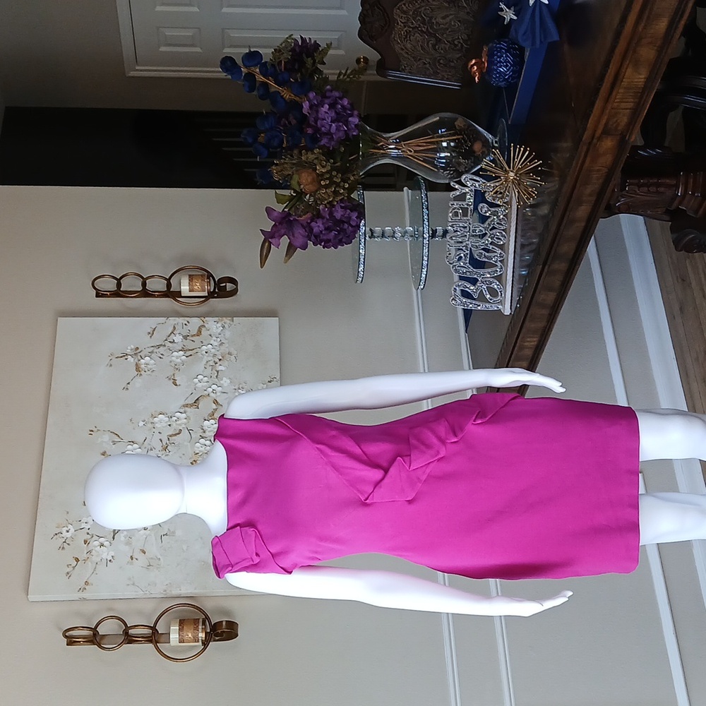 Cache Pink Sleeveless Ruffle Sheath Dress. Size 6